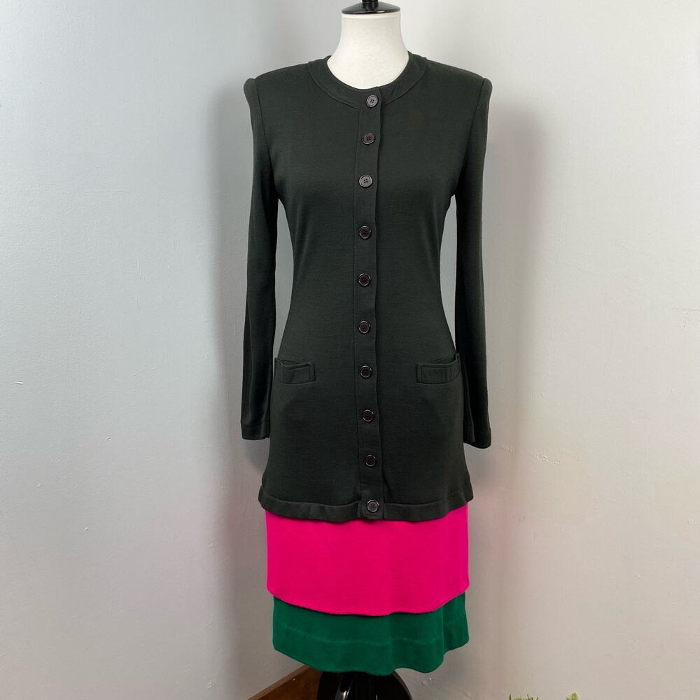 Oscar De La Renta Vintage Colorblock Wool Knit Long Sleeve Sweater Dress Size 6